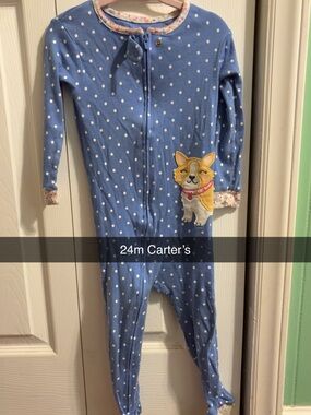 Carter's Blue Polka Dot One-Piece Footed Pajamas with Dog Applique